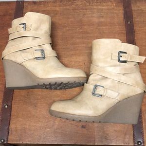 JustFab wedge buckle ankle booties